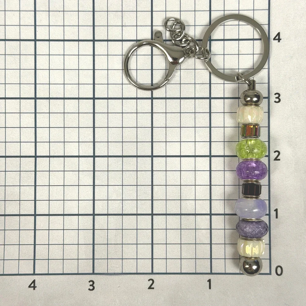 Super Cute AB Crystal, Pale Green Crackle Glass, & Lavender Beaded Key Chain 6